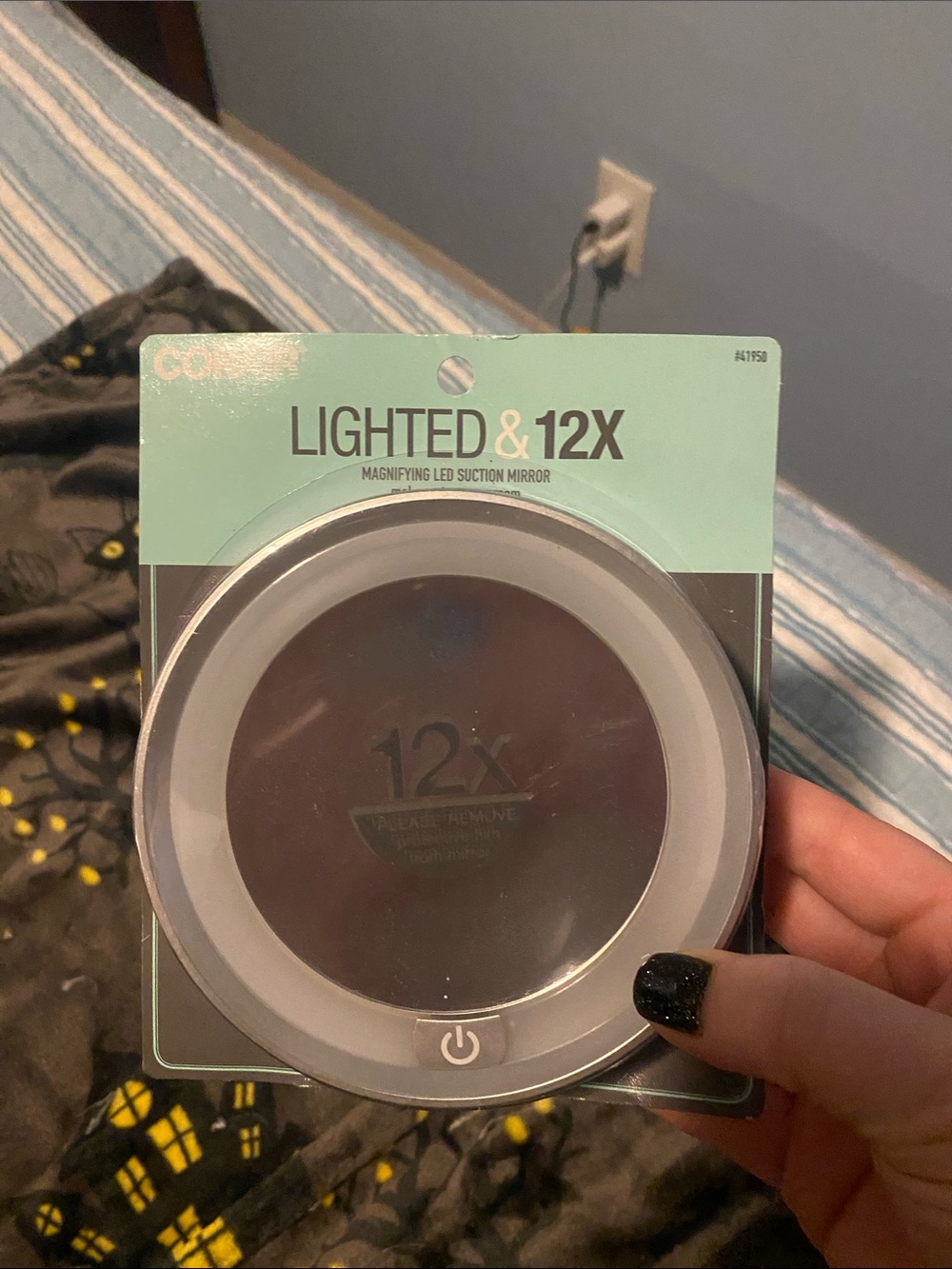 Lighted 12X Magnifying Suction Mirror - White